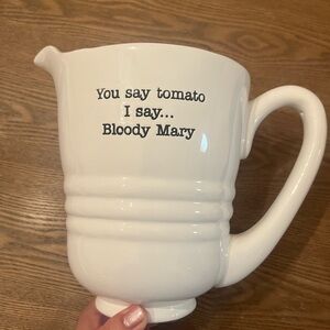 Mud Pie White Ceramic 80 oz Pitcher You say tomato I say Bloody Mary Barware